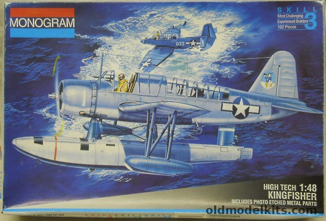 Monogram 1/48 OS2U Kingfisher High Tech - Landplane or Seaplane - Prewar 'High Visibility' (yellow wings) / Wartime US Navy with 'Donald Duck' markings / RAF, 5488 plastic model kit